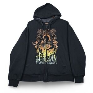 Jimi Hendrix Official Full Zip Hoodie Large Black Psychedelic Sunburst Graphic